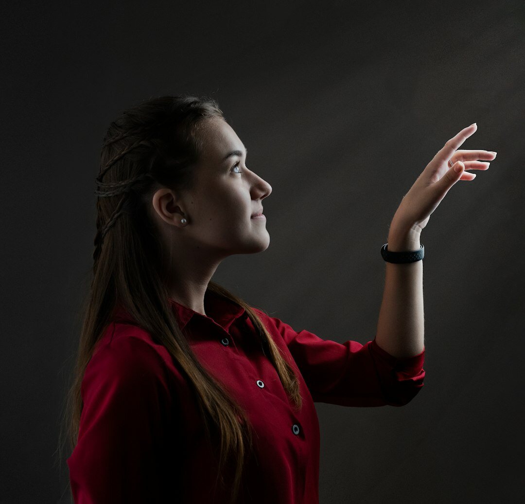 Finnish female technical producer in her 30s in a studio portrait